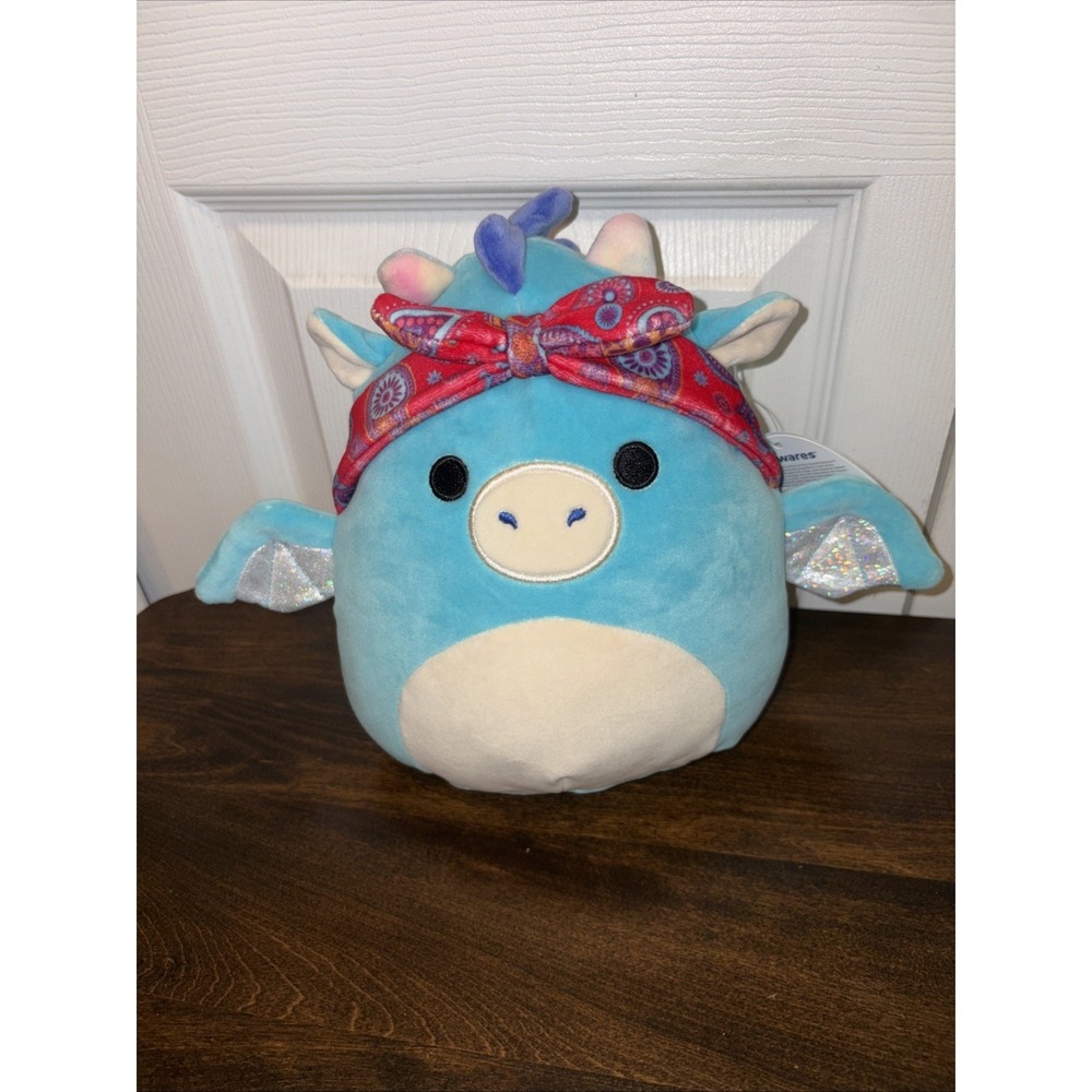 NWT Squishmallows 10" Tatiana The Blue Dragon With Red Bandana Sparkle Wings